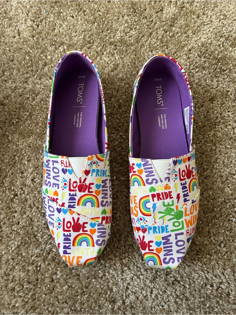 TOMS Rainbow Pride Slip-On Sneakers - White with Multicolor Print